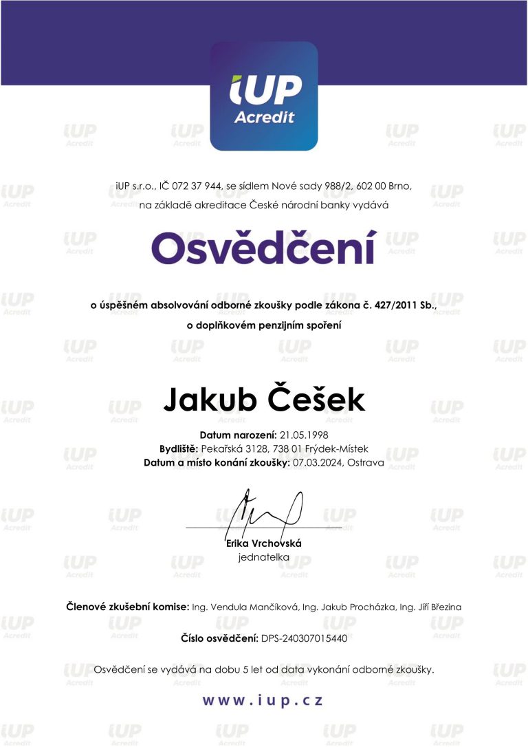 Osvědčení o doplňkovém penzijním spoření